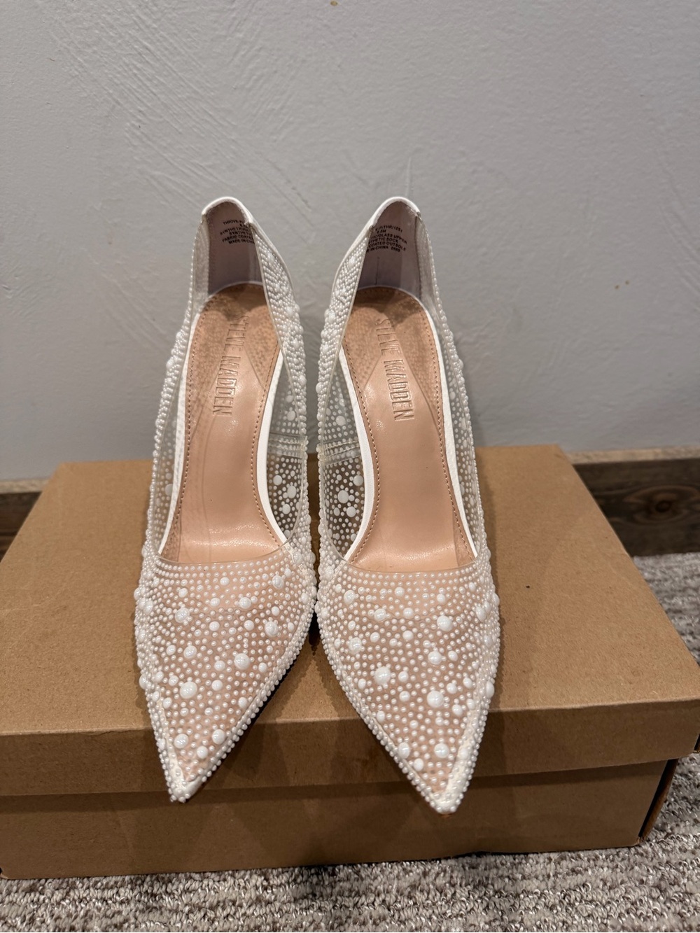 Steve Madden White Beaded Pointed-Toe Pumps